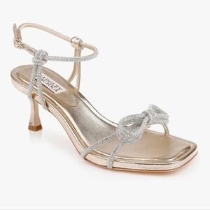 Badgley Mischka Dandelion Silver and Gold Bow Heels NWT 9 Jeweled Formal